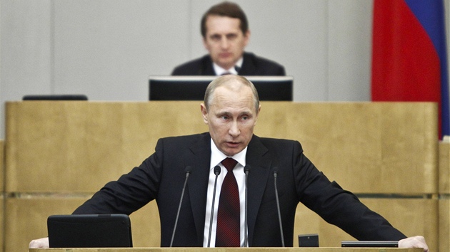 Vladimir Putin hodnotí působení své vlády před ruskými poslanci (11. dubna 2012)