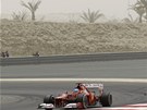 V POUTI. Fernando Alonso z Ferrari projídí behem tetího tréninku okruh v