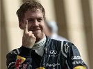 PRVNÍ. Sebastian Vettel se raduje z vítzství v kvalifikaci na Velkou cenu
