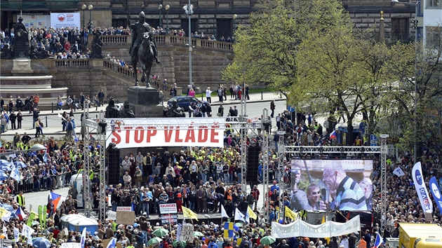 Odboráská demonstrace Stop vlád na Václavském námstí v Praze. (21. dubna