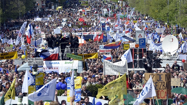 Odborái bhem své demonstrace Stop vlád zaplnili Václavské námstí v Praze.
