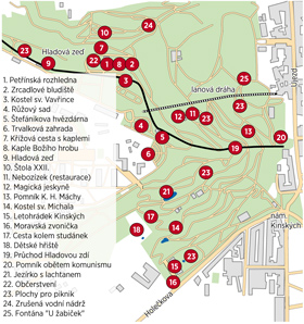 Mapka Petna. Krom znmch mst nabz kopec i adu neobvyklch pohled.