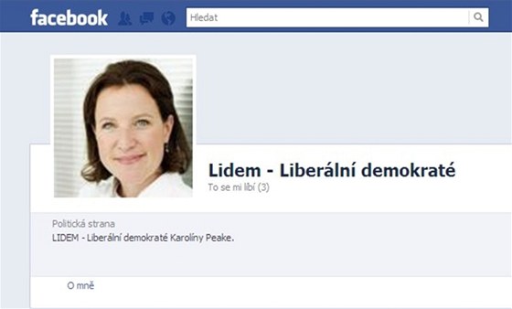Facebookový profil LIDEM, který zástupce strany oznail za falený.
