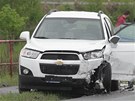 Nehoda dvou aut v evnické ulici v Praze na Zliín. (6. kvtna 2012)