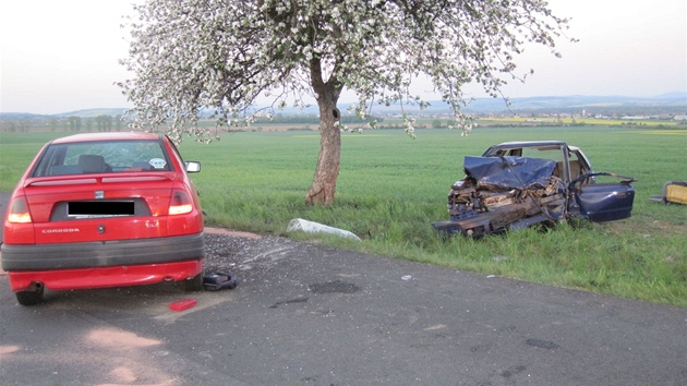 Tká dopravní nehoda u Jalubí na Uherskohradisku. Ob idiky musely být z