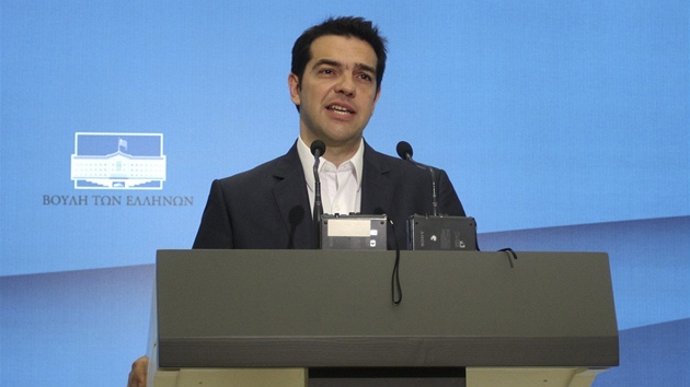 éf Koalice radikální levice (SYRIZA) Alexis Tsipras pi projevu v aténském