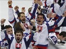 FINÁLÉÉÉ. Sloventí hokejisté slaví postup do finále mistrovství svta, echy