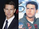 Tom Cruise v roce 2011 a ve filmu Top Gun (1986)