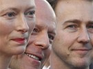 Tilda Swintonová, Bruce Willis a Edward Norton (Cannes 2012)