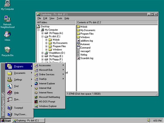 V roce 1995 se objevují první Windows s plně grafickým rozhraním a tlačítkem...