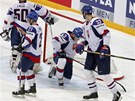 POKOENÍ. Sloventí hokejisté se vzpamatovávají z obdrené branky ve finále