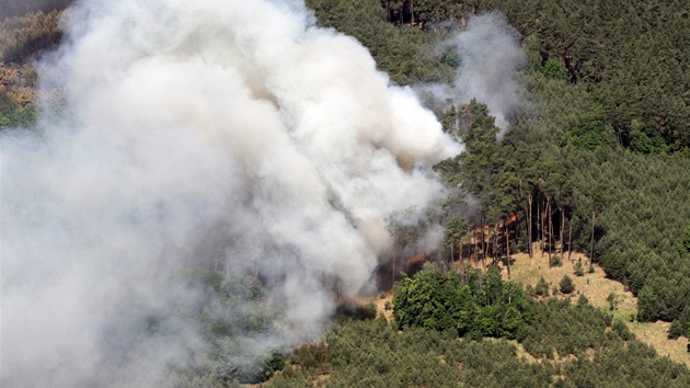 PLAMENY. Lesní požár mezi Bzencem, Strážnicí a Ratíškovicemi na Hodonínsku. Plameny zasáhly až 200 hektarů borovic.