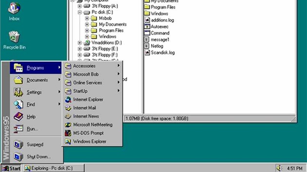 V roce 1995 se objevují první Windows s plně grafickým rozhraním a tlačítkem Start. Windows 95 mají vestavěnou podporu internetu a podporu Plug and Play. Je to první operační systém Windows s podporou 32bitových instrukcí.