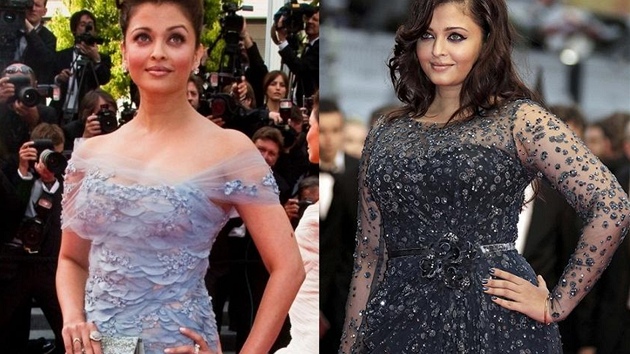 Aishwarya Rai Bachchanová v Cannes 2010 a v roce 2012