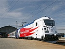 První výjezd lokomotivy koda 380 s polepem ME 2012 z hlavního nádraí v ele...