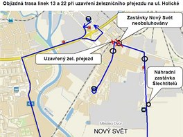 Objkov trasa autobusovch linek 13 a 22 bhem uzaven elezninho
