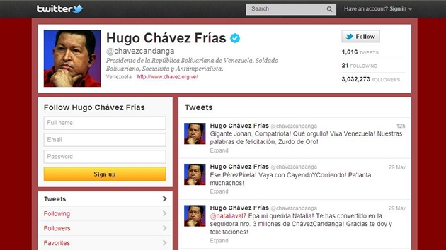 Twitter venezuelského prezidenta s p�áním pro majitelku nového domu.