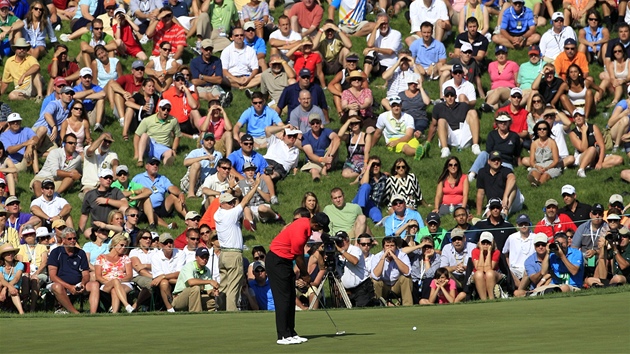 Tiger Woods pi puttu na 17. dublinské jamce.