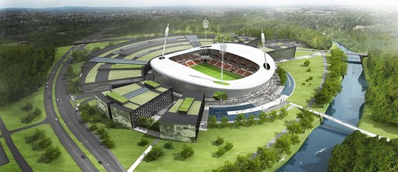 Takto mohl vypadat opravený stadion v Maovicích, ale nový projekt u s lízátky nepoítá.