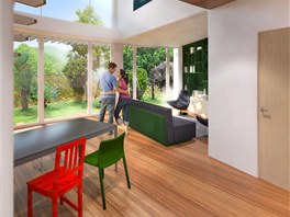 Kadý byt je obklopený hustou zelení, která roste na kruhové terase. Z balkonu...