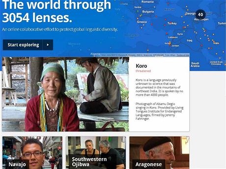 Webová stránka projektu na záchranu zanikajících jazyk