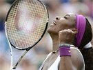 ANO. Serena Williamsová se raduje  z povedeného úderu v utkání prvního kola