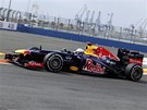 Sebastian Vettel s vozem Red Bull v pátením tréninku Velké ceny Evropy formule