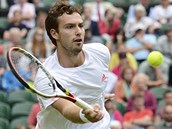 TAKHLE NJAK. Ernests Gulbis v utkn prvnho kola Wimbledonu proti Tomi