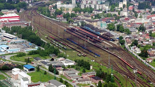 Letecký pohled na nádraží v České Třebové