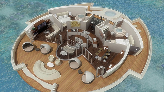 Ekologick plovouc hotel Solar Floating Resort se skld z destek modul.