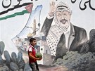 Portrt nkdejho palestinskho vdce Jsira Arafat na Zpadnm behu Jordnu