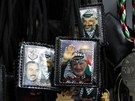 Obchod se suvenýry v Ramalláhu. Na Západním behu Jordánu je Arafatv odkaz