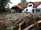 Následky bleskové noní povodn v Kocourov na umav.
