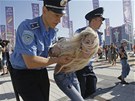 TOHLE NESMÍTE. Policisté v ulicích Kyjeva zasahují pi demonstraci hnutí Femen.