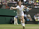 TO DOSÁHNU. Andy Murray se natahuje za míkem v semifinále Wimbledonu proti