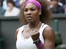 ANO! Serena Williamsová slaví úspný úder ve finále Wimbledonu.