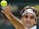 NA PODÁNÍ. Roger Federer servíruje ve wimbledonském finále proti Andymu...
