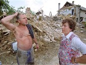 Zničené Troubky na Přerovsku při povodních v roce 1997.
