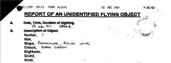 Jeden ze stovek dokument o UFO, které zveejnil britský národní archiv