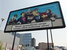 Billboard sdruení rozhodc ped Justiním areálem v Brn