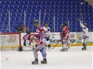 Momentka ze semifinále mistrovství svta inline hokejist esko - USA