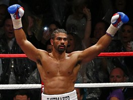 JÁ VYHRÁL. David Haye slaví triumf nad Dereckem Chisorou. 