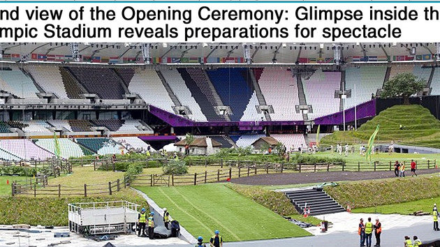 Uvnit Olympijského stadionu vrcholí pípravy na zahajovací ceremoniál.
