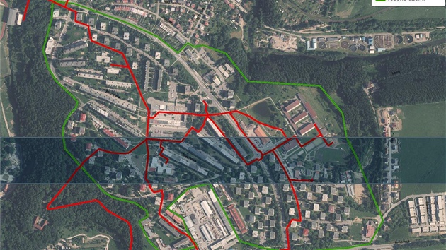 Mapa, kudy by na jihlavském sídlišti Březinky měly vést nové bezbariérové trasy pro pěší.