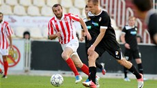 V AKCI! Plzeský záloník Daniel Kolá vede mí v pohárovém zápase proti