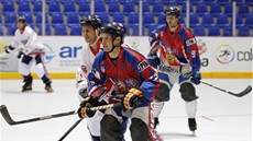 Momentka ze semifinále mistrovství svta inline hokejist esko - USA