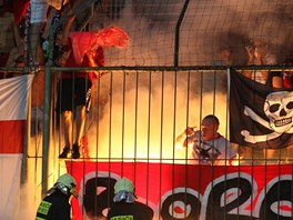 Brnntí fanouci v úvodním kole nového roníku na stadionu Slovácka v Uherském...