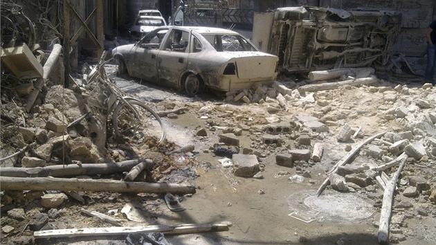 Pohled do jedn z ulic damask tvrti Midn, o kterou se v poslednch dnech petahovali rebelov s vldnmi silami. (22. ervence 2012)