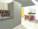 Kuchyská linka je navrená v neutrálních barvách, stejn jako ostatní nábytek.
