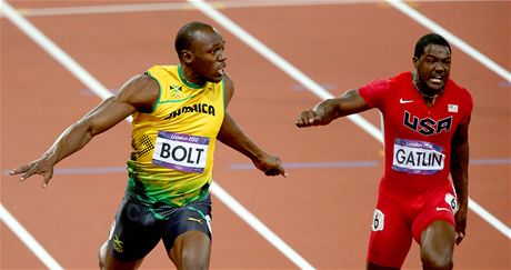 Usain Bolt a Justin Gatlin na olympijských hrách v Londýn